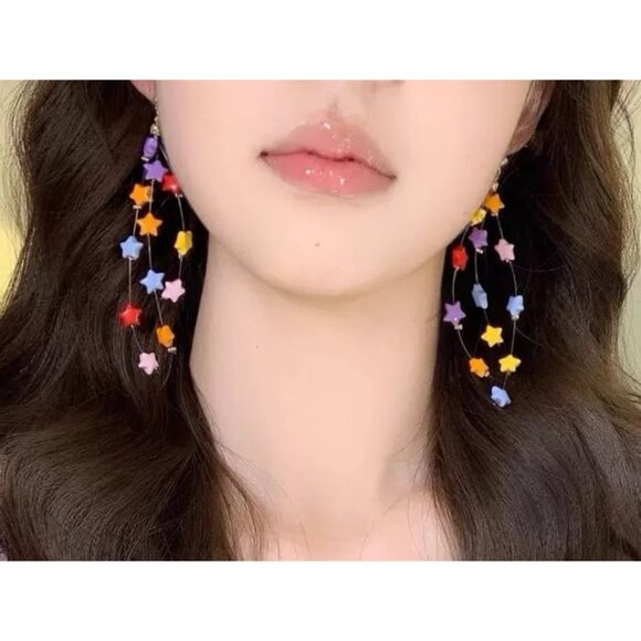 Colorful Dopamine Star Tassel Earrings - Picture 2 of 5